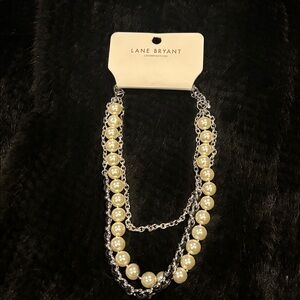Lane Bryant Cream Pearl and Silver Chain Necklace